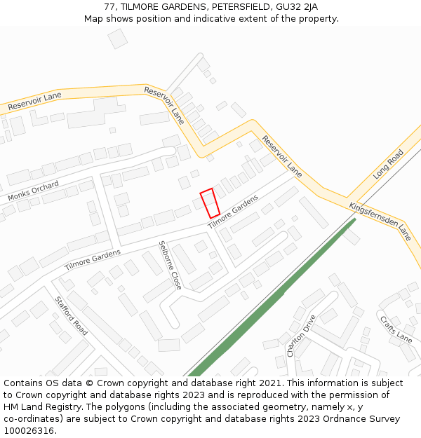 77, TILMORE GARDENS, PETERSFIELD, GU32 2JA: Location map and indicative extent of plot