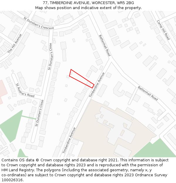 77, TIMBERDINE AVENUE, WORCESTER, WR5 2BG: Location map and indicative extent of plot