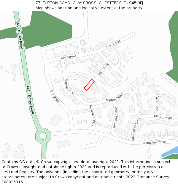 77, TUPTON ROAD, CLAY CROSS, CHESTERFIELD, S45 9FJ: Location map and indicative extent of plot