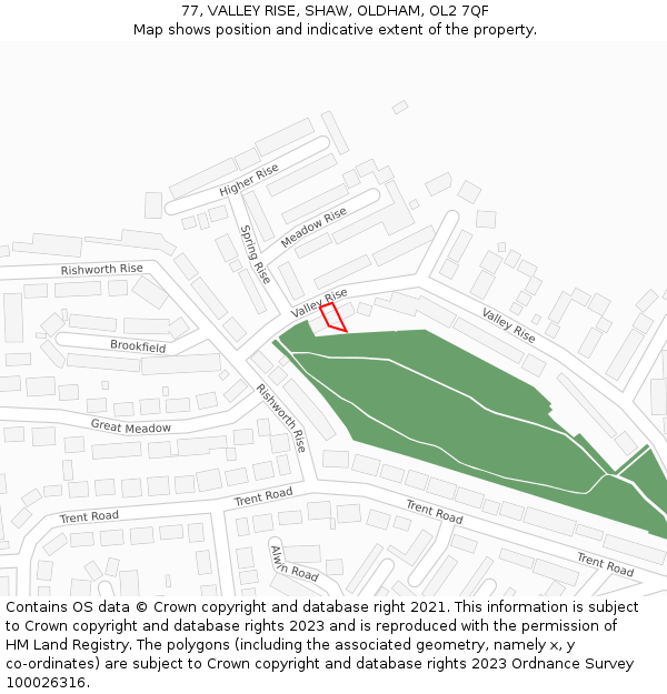 77, VALLEY RISE, SHAW, OLDHAM, OL2 7QF: Location map and indicative extent of plot