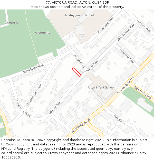 77, VICTORIA ROAD, ALTON, GU34 2DF: Location map and indicative extent of plot