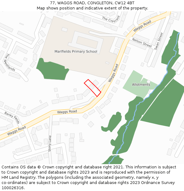 77, WAGGS ROAD, CONGLETON, CW12 4BT: Location map and indicative extent of plot