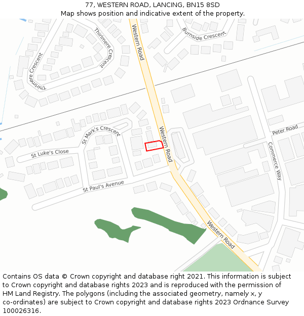 77, WESTERN ROAD, LANCING, BN15 8SD: Location map and indicative extent of plot