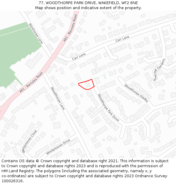 77, WOODTHORPE PARK DRIVE, WAKEFIELD, WF2 6NE: Location map and indicative extent of plot
