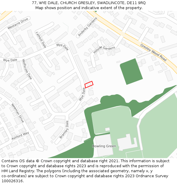 77, WYE DALE, CHURCH GRESLEY, SWADLINCOTE, DE11 9RQ: Location map and indicative extent of plot