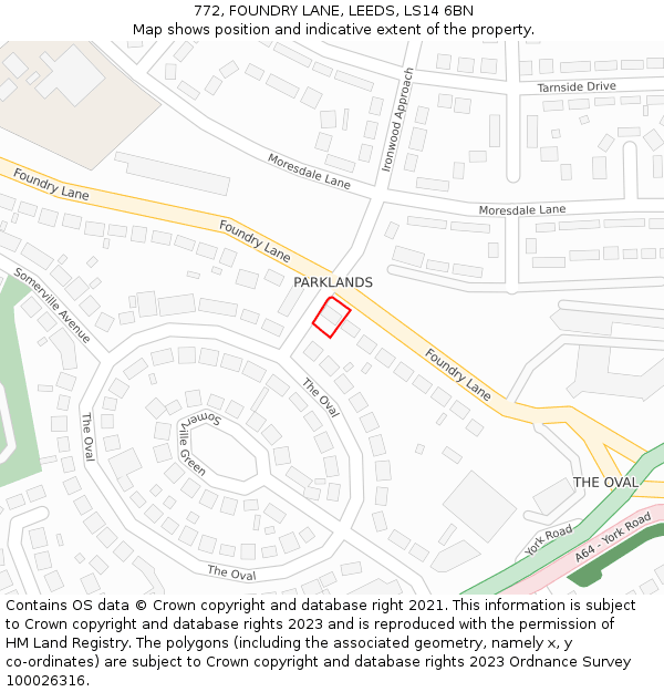 772, FOUNDRY LANE, LEEDS, LS14 6BN: Location map and indicative extent of plot