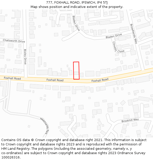 777, FOXHALL ROAD, IPSWICH, IP4 5TJ: Location map and indicative extent of plot