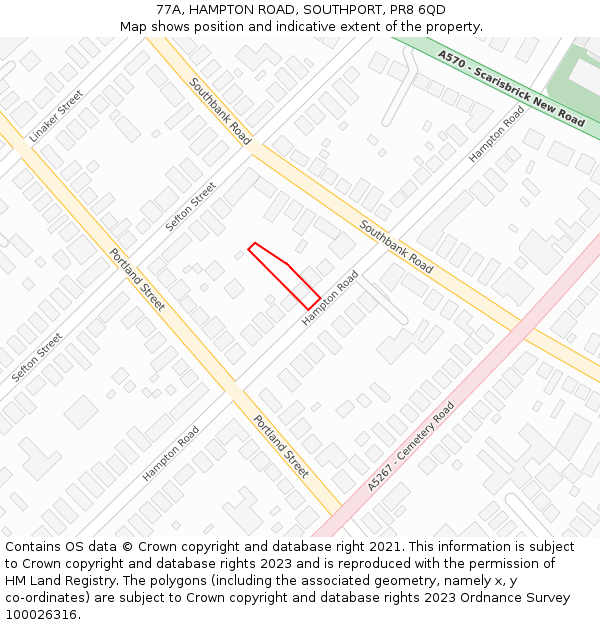 77A, HAMPTON ROAD, SOUTHPORT, PR8 6QD: Location map and indicative extent of plot