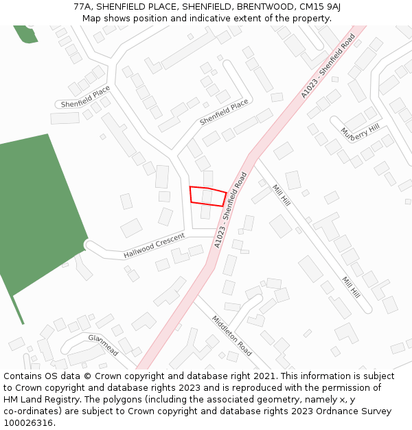 77A, SHENFIELD PLACE, SHENFIELD, BRENTWOOD, CM15 9AJ: Location map and indicative extent of plot
