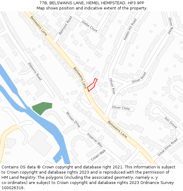 77B, BELSWAINS LANE, HEMEL HEMPSTEAD, HP3 9PP: Location map and indicative extent of plot