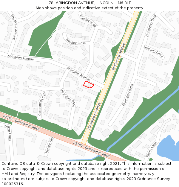 78, ABINGDON AVENUE, LINCOLN, LN6 3LE: Location map and indicative extent of plot