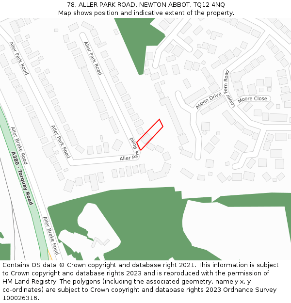 78, ALLER PARK ROAD, NEWTON ABBOT, TQ12 4NQ: Location map and indicative extent of plot