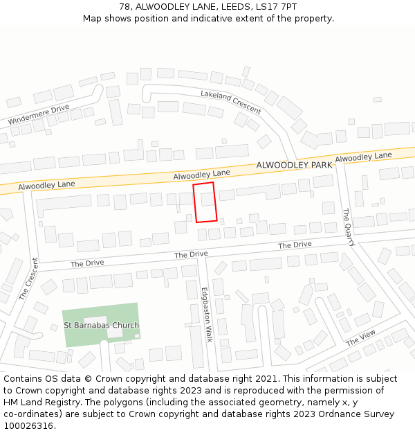 78, ALWOODLEY LANE, LEEDS, LS17 7PT: Location map and indicative extent of plot