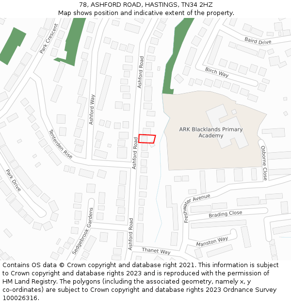78, ASHFORD ROAD, HASTINGS, TN34 2HZ: Location map and indicative extent of plot
