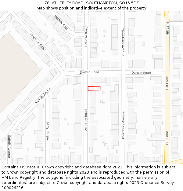 78, ATHERLEY ROAD, SOUTHAMPTON, SO15 5DS: Location map and indicative extent of plot