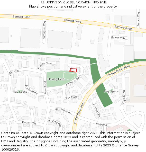78, ATKINSON CLOSE, NORWICH, NR5 9NE: Location map and indicative extent of plot