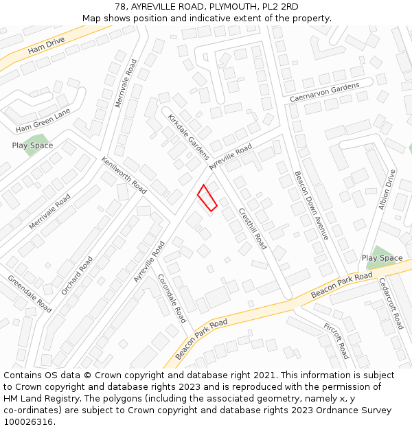 78, AYREVILLE ROAD, PLYMOUTH, PL2 2RD: Location map and indicative extent of plot