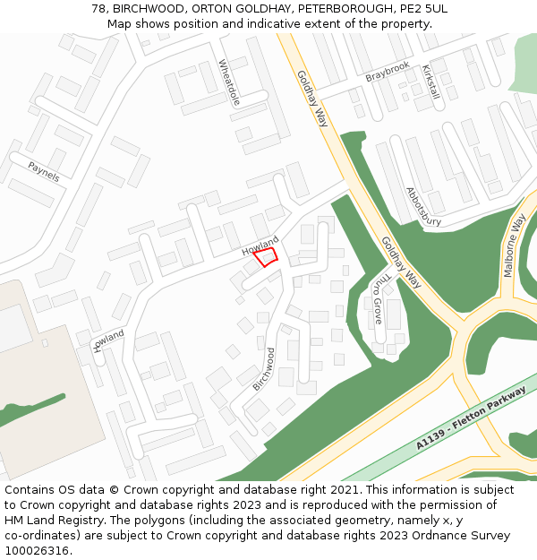 78, BIRCHWOOD, ORTON GOLDHAY, PETERBOROUGH, PE2 5UL: Location map and indicative extent of plot