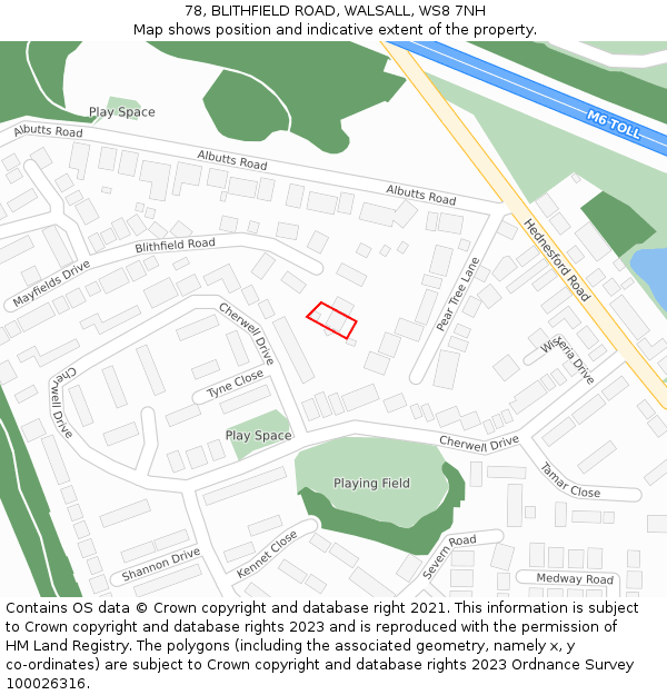 78, BLITHFIELD ROAD, WALSALL, WS8 7NH: Location map and indicative extent of plot