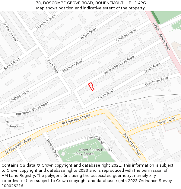 78, BOSCOMBE GROVE ROAD, BOURNEMOUTH, BH1 4PG: Location map and indicative extent of plot