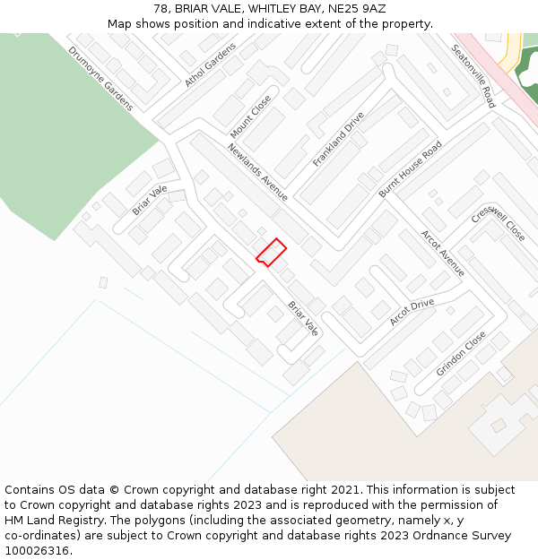 78, BRIAR VALE, WHITLEY BAY, NE25 9AZ: Location map and indicative extent of plot