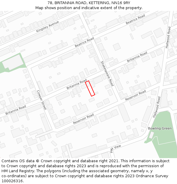 78, BRITANNIA ROAD, KETTERING, NN16 9RY: Location map and indicative extent of plot
