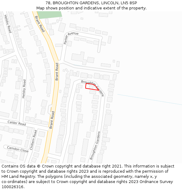 78, BROUGHTON GARDENS, LINCOLN, LN5 8SP: Location map and indicative extent of plot