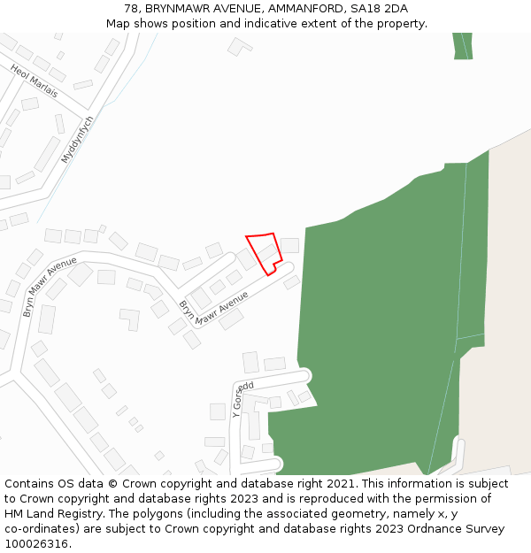 78, BRYNMAWR AVENUE, AMMANFORD, SA18 2DA: Location map and indicative extent of plot