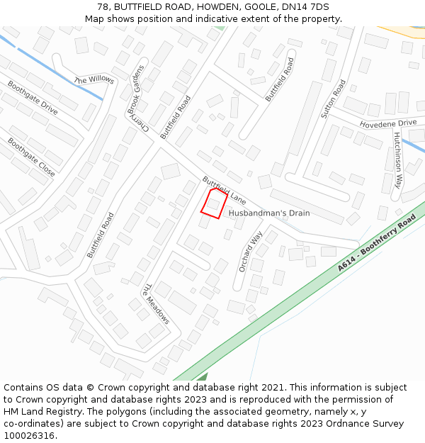 78, BUTTFIELD ROAD, HOWDEN, GOOLE, DN14 7DS: Location map and indicative extent of plot