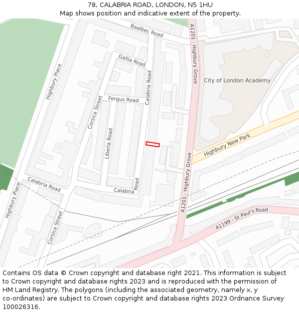 78, CALABRIA ROAD, LONDON, N5 1HU: Location map and indicative extent of plot
