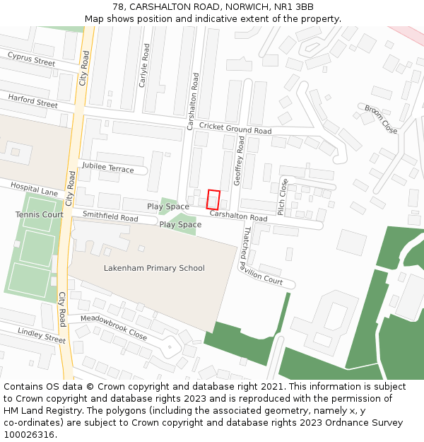 78, CARSHALTON ROAD, NORWICH, NR1 3BB: Location map and indicative extent of plot