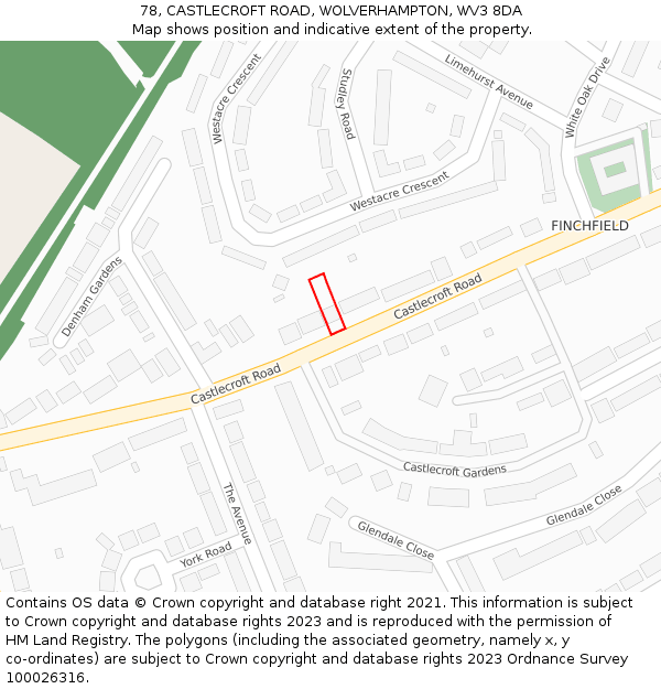 78, CASTLECROFT ROAD, WOLVERHAMPTON, WV3 8DA: Location map and indicative extent of plot