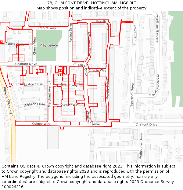 78, CHALFONT DRIVE, NOTTINGHAM, NG8 3LT: Location map and indicative extent of plot