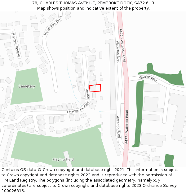 78, CHARLES THOMAS AVENUE, PEMBROKE DOCK, SA72 6UR: Location map and indicative extent of plot