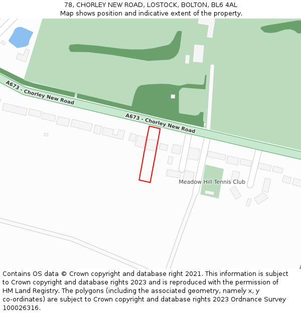 78, CHORLEY NEW ROAD, LOSTOCK, BOLTON, BL6 4AL: Location map and indicative extent of plot