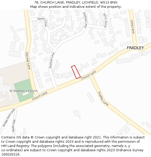 78, CHURCH LANE, FRADLEY, LICHFIELD, WS13 8NN: Location map and indicative extent of plot