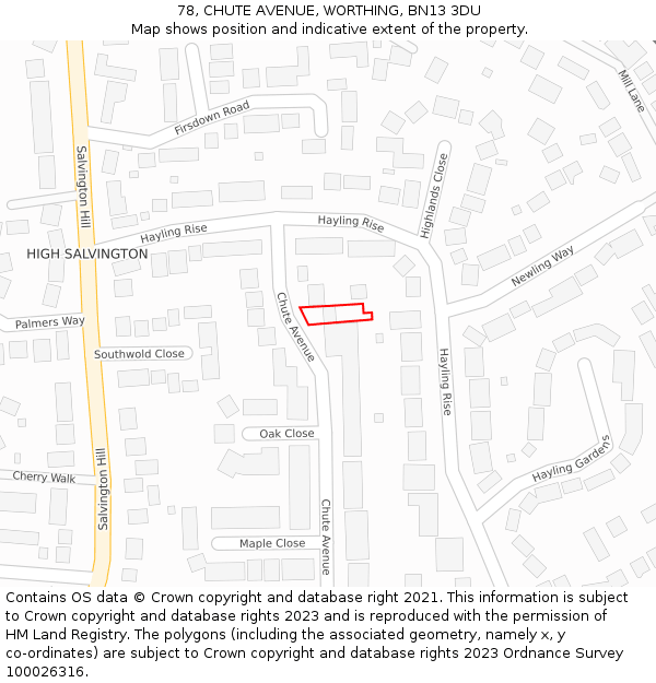 78, CHUTE AVENUE, WORTHING, BN13 3DU: Location map and indicative extent of plot