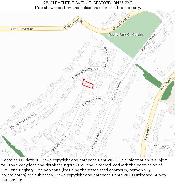 78, CLEMENTINE AVENUE, SEAFORD, BN25 2XG: Location map and indicative extent of plot