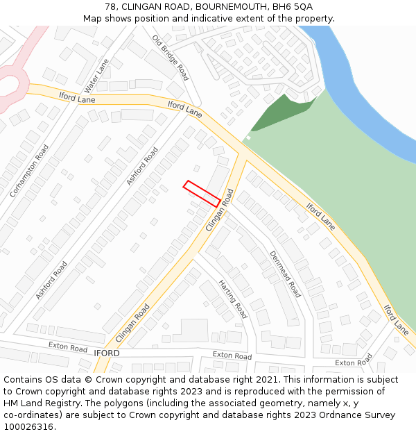 78, CLINGAN ROAD, BOURNEMOUTH, BH6 5QA: Location map and indicative extent of plot