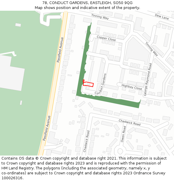 78, CONDUCT GARDENS, EASTLEIGH, SO50 9QG: Location map and indicative extent of plot