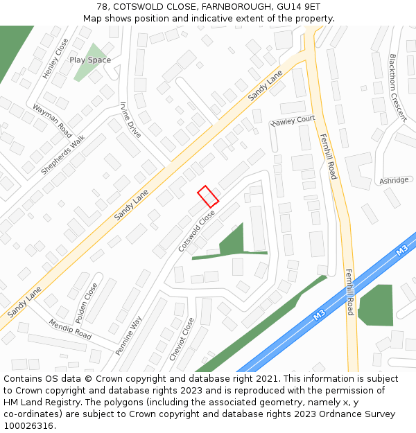 78, COTSWOLD CLOSE, FARNBOROUGH, GU14 9ET: Location map and indicative extent of plot