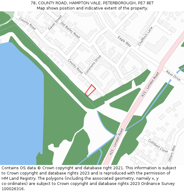 78, COUNTY ROAD, HAMPTON VALE, PETERBOROUGH, PE7 8ET: Location map and indicative extent of plot