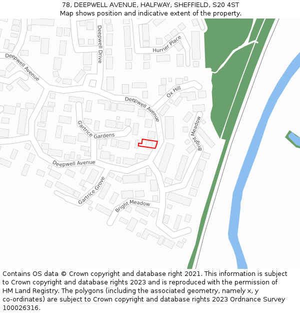 78, DEEPWELL AVENUE, HALFWAY, SHEFFIELD, S20 4ST: Location map and indicative extent of plot