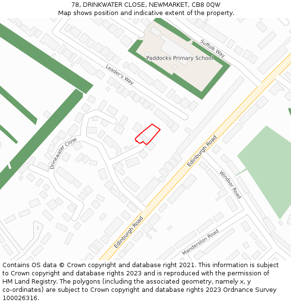 78, DRINKWATER CLOSE, NEWMARKET, CB8 0QW: Location map and indicative extent of plot