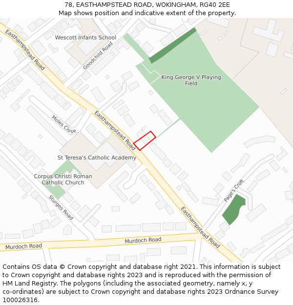 78, EASTHAMPSTEAD ROAD, WOKINGHAM, RG40 2EE: Location map and indicative extent of plot