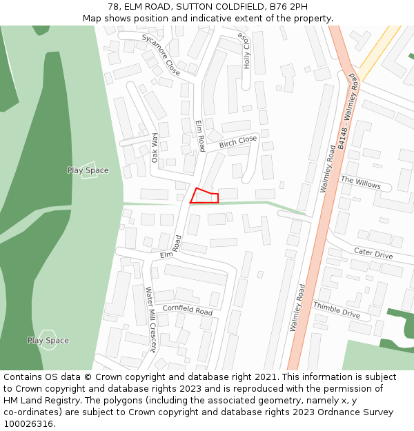 78, ELM ROAD, SUTTON COLDFIELD, B76 2PH: Location map and indicative extent of plot