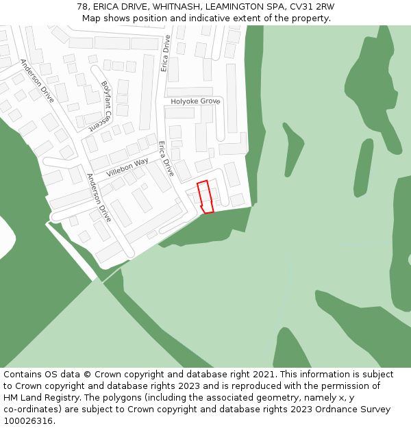 78, ERICA DRIVE, WHITNASH, LEAMINGTON SPA, CV31 2RW: Location map and indicative extent of plot
