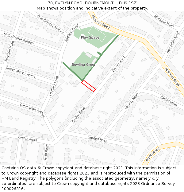 78, EVELYN ROAD, BOURNEMOUTH, BH9 1SZ: Location map and indicative extent of plot