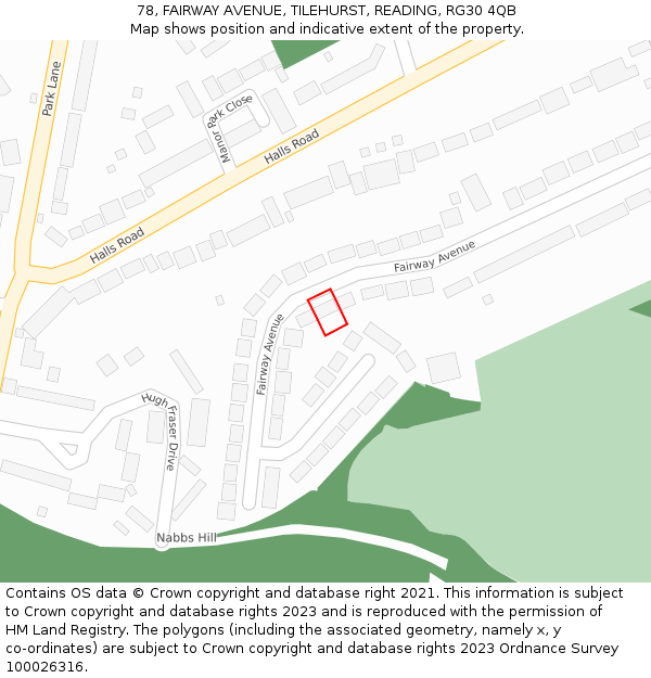 78, FAIRWAY AVENUE, TILEHURST, READING, RG30 4QB: Location map and indicative extent of plot
