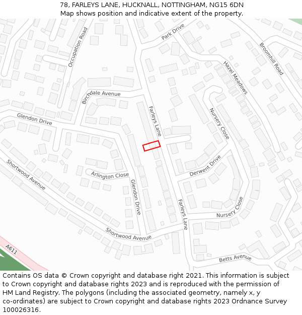 78, FARLEYS LANE, HUCKNALL, NOTTINGHAM, NG15 6DN: Location map and indicative extent of plot